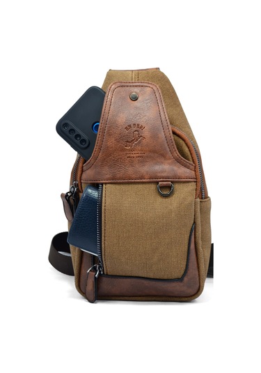 Erkek Taba Kanvas Çapraz Askılı Omuz Çantası Taba