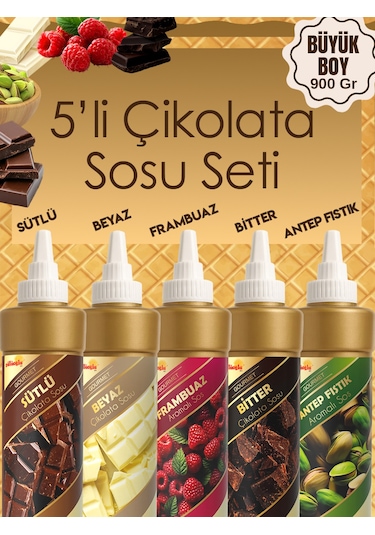 5'li Çikolata Sosu Seti - Waffle& Krep& Pankek& Tatlı& Dondurma& Kruvasan& San Sebastian Sos