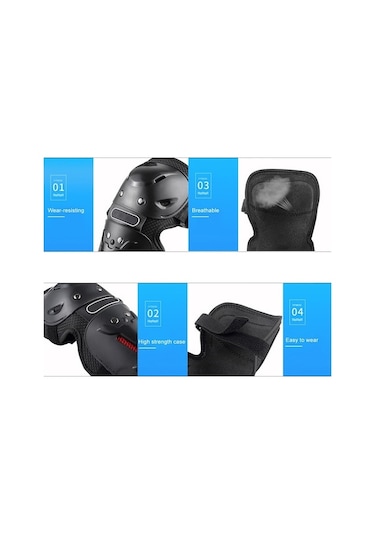 Kangvka Hallow Motosiklet Diz Ve Dirsek Koruyucu Seti - Siyah, 4 Parça, Darbeye Dayanıklı, Ayarlanabilir Kanca, Antibakteriyel Saklama Çantası Siyah