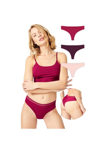 Basic File Lastlikli Lazer Kesim Brezilya Külot 3'lü Paket Çok Renkli 2