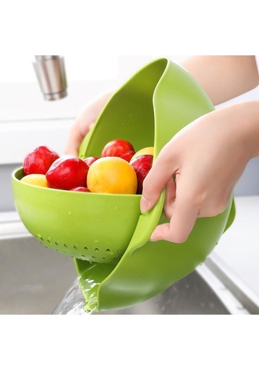 Çok Amaçlı 360 Derece Dönebilir Pratik Hazneli Mutfak Süzgeç Elek Çok Renkli