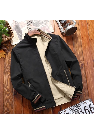 Yeni İş Gündelik Dik Yaka Çift Taraflı Erkek Ceketi Yeşil