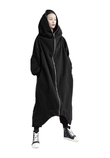 Novahub Kadın Kişiye Özel Fermuarlı Kapüşonlu Cepli Kazak - Siyah, Yumuşak Polyester, Kış Moda Siyah