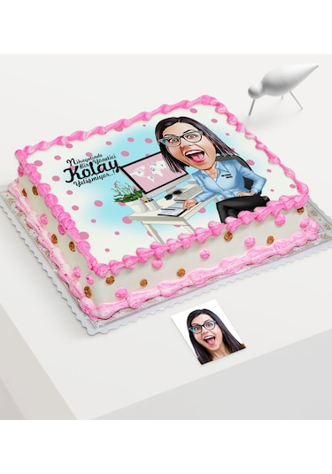 Kişiye Özel Bayan Genel Müdür Karikatür Baskılı Yaş Pasta Için Ye
