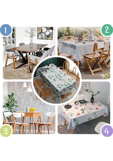 Noel Desenli Dikdörtgen Masa Örtüsü 60x84 İnç, Su Geçirmez Ve Leke Tutmaz Noel Çiftlik Baba Noel