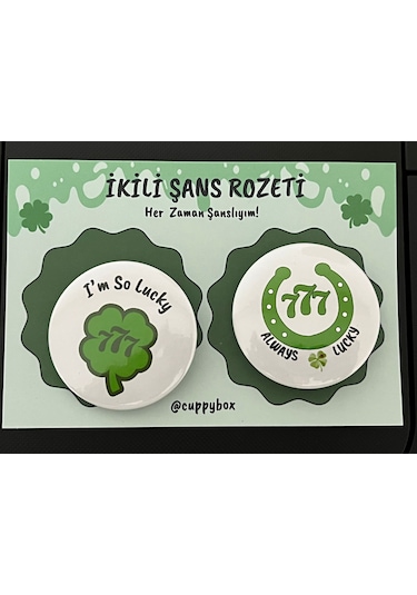 İkili Şans Rozeti 44mm Metal Rozet Yeşil