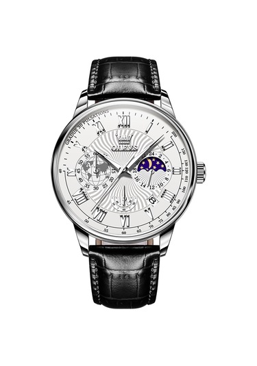 Olevs 2893 Erkekler Çok Fonksiyonlu İş Kuvars Saati Siyah + Beyaz