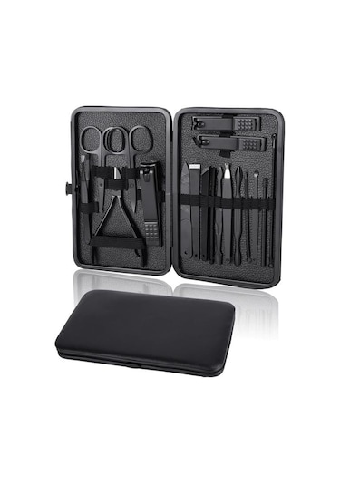 Siyah Paslanmaz Çelik 18in1 Profesyonel Manikür Tırnak Bakım Seti Diğer