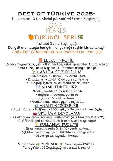Gaia Pearls İkili Gurme Set 250 Ml X2 Avrupa Birliği Coğrafi İşaretli Milas Memecik Erken Hasat Soğuk Sıkım Zeytinyağı
