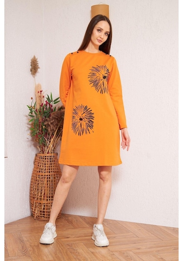 Darlin Moda Turuncu Baskılı Düğme Detaylı Tunik DM60346 Turuncu