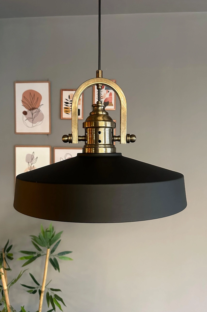 Açe Siyah Tekli Delikli Eskitme Başlık Avize Retro Sarkıt Ofis Showroom Salon Mutfak Avizeleri Siyah