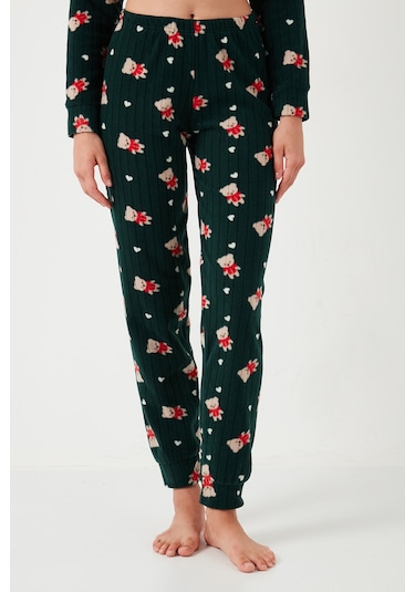 Lela Standart Fit Bisiklet Yaka Bayan Pijama Takımı 6093735 Yeşil