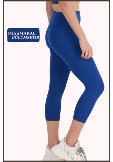 Kadın Yüksek Bel Toparlayıcı Kapri Tayt Saks Mavi Dar Paça Karyoka Dikiş Detaylı Capri 1020 Sax Mavi