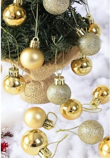 Özel 3 Lü Yılbaşı Seti 12 Li Gold Yılbaşı Ağacı Topu 12 Adet Çam Ağacı Çanı 10 Metre Peri Led Işık Çok Renkli