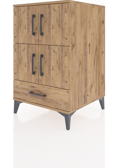 Kronos Komodin 4 Raflı Tek Çekmeceli 4 Kapaklı 60x59x96 Çam-çam Çam