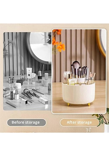 Ganzhoushop Makyaj Fırçası Tutucu Düzenleyici, 360 Dönen Kalem Kalem Tutucu Bardak, Masa Aksesuarları, 5 Yuvalı Makyaj Fırçaları Bardaksüt Beyazı