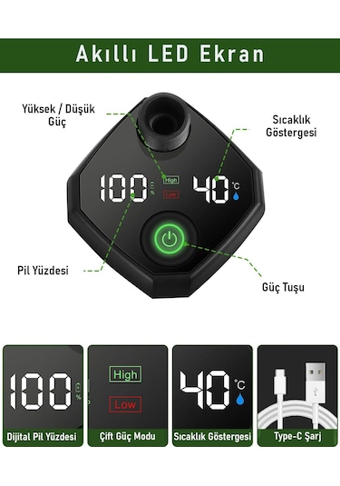 Valkyrie Akıllı Led Ekranlı Taşınabilir Duş & Su Pompası Kamp Bahçe Ve Seyahat İçin Şarjlı Kolay Kurulum