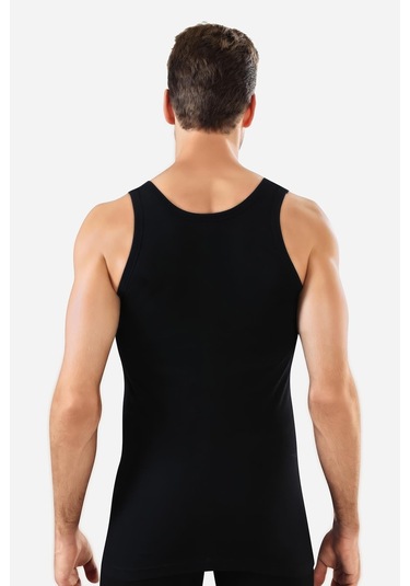 Erkek Siyah Ribana Atlet 3'lü Paket %100 Pamuklu Siyah