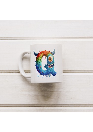 Q Harfi Bardak, Sevimli Canavarlar Harflı Bardak Hediyesi Porselen Beyaz