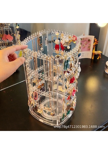 Döner Takı Ekran Standı Kulak Klipsi Küpe Küpe Saklama Standı Taşınabilir Takı Saklama Kutusu Asılı Kolye Rafı Siyah