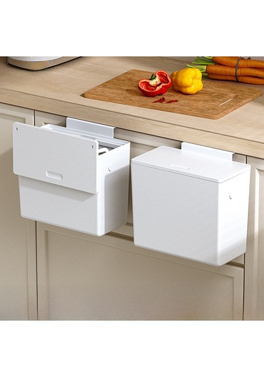 Geeroyoo Duvar Monteli 6l Çöp Kutusu - Delme Yok, Kapaklı, Duvar/kapı Uyumlu, Ev, Mutfak, Banyo İçin Dayanıklı Plastik Atık Kutusu