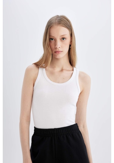 Defacto Slim Fit Dar Kesim U Yaka Basic Düz Ribana Atlet C9826axnswt34 Beyaz