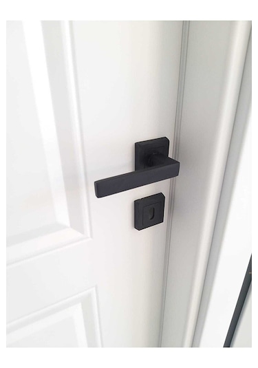 Kare Rozetli Kapı Kolu Oda Siyah 1 Takım 2 Adet Arkalı/önlü