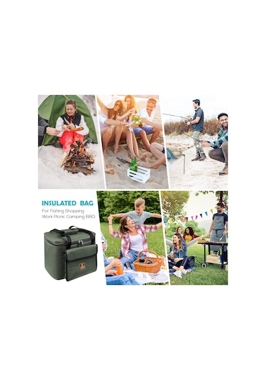 Ranyeek Balıkçılık Soğutucu Çanta - 600d Oxford Kumaş + Alüminyum Folyo, Yeşil, 24x17x18 Cm Küçük Boy Çok Renkli