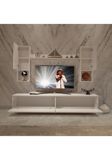 Decoraktiv Eko 5da Slm Std Silver Tv Ünitesi Tv Sehpası Beyaz
