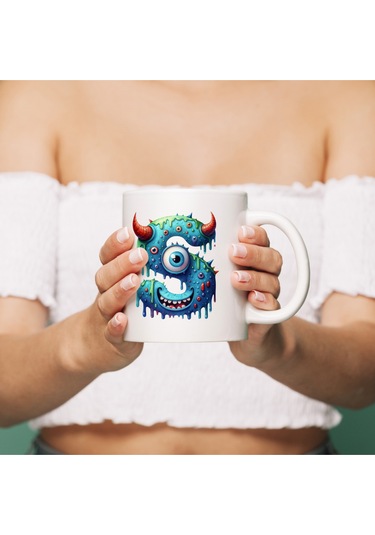 S Harfi Bardak, Sevimli Canavarlar Harflı Bardak Hediyesi Porselen Beyaz