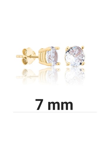 925 ayar Gümüş 14k Altın kaplama 7 mm Tektaş küpe