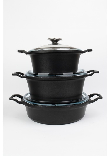 Masterchef Döküm 7 Parça Dik Kulak Tencere Seti Siyah