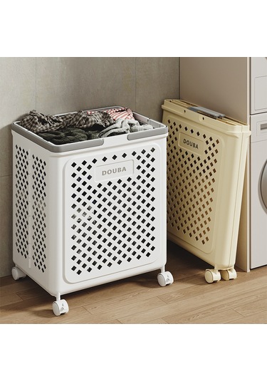 Beyaz Orta Boy Kirli Çamaşır Sepeti, Tekerlekli, Katlanabilir, Büyük Kapasiteli Ve Hareket Ettirilebilir Beyaz