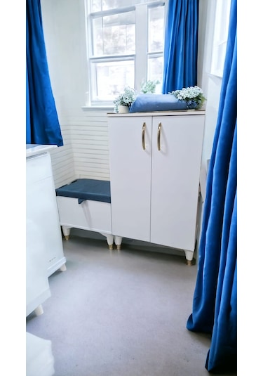 2 Kapaklı Puflu Ayakkabılık Beyaz