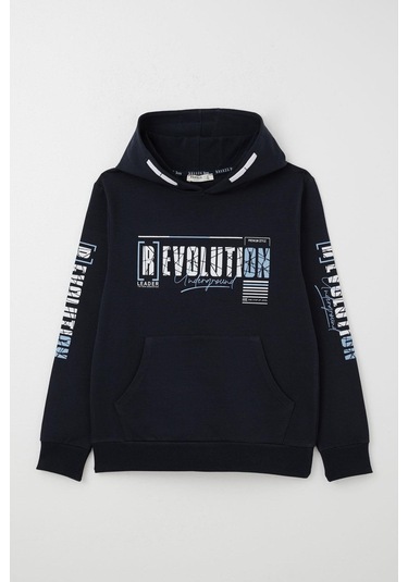 Breeze Erkek Çocuk Sweatshirt Kapüşonlu Kanguru Cepli 9-16 Yaş, Lacivert Lacivert