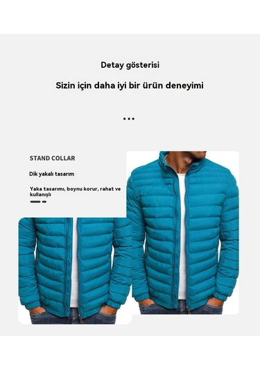 Edwardest Erkekler İçin Hafif, Dik Yakalı Pamuklu Ceket Açık Mavi