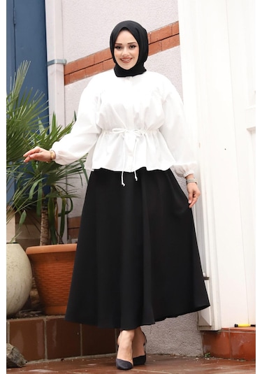Bronş Detaylı Tesettür Beyaz Takım Beyaz