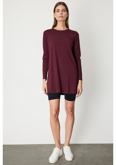 On Kadın Uzun Kollu Basic Tunik 61421 Bordo Bordo
