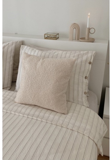 Teddy Kare Kırlent Kılıfı Krem 45x45 Krem