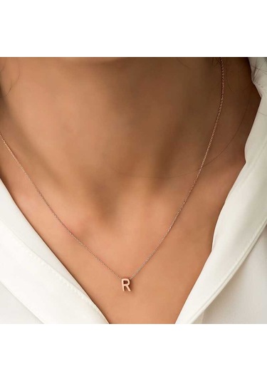 Kenpazar 925 Ayar Gümüş Rose 3 Boyutlu R Harf Kadın Gümüş Kolye Çok Renkli