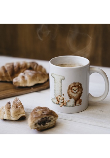 L Harfi Tasarım Bardak, Sevimli Hayvan Temalı Harf Bardağı Beyaz