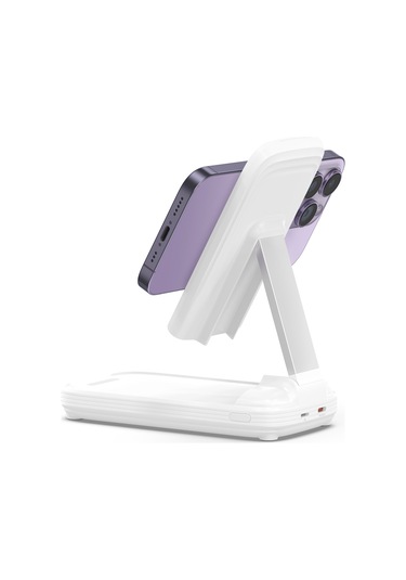 003 10000mah Güç Bankası Katlanabilir 15w Manyetik Kablosuz Şarj Cihazı Telefon Standı Beyaz