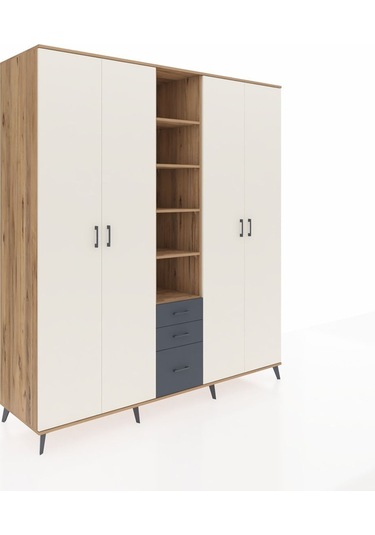 Kronos Dolap 17 Raflı 3 Çekmeceli 4 Kapaklı 220x59x243 Çam-aytaşı/antrasit Aytası/antrasıt