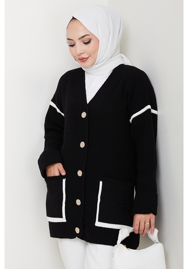 İlge Düğmeli Triko Hırka 1597 - Siyah Siyah