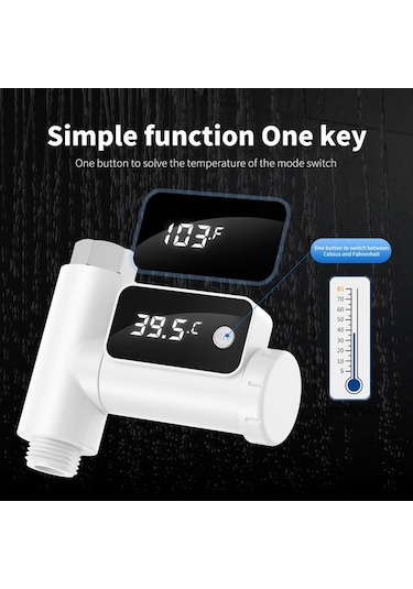 Pazly Led Su Sıcaklık Göstergeli 360 Derece Dönebilir Duş Musluğu Banyo Sprinkler Takımı 58856468 Beyaz