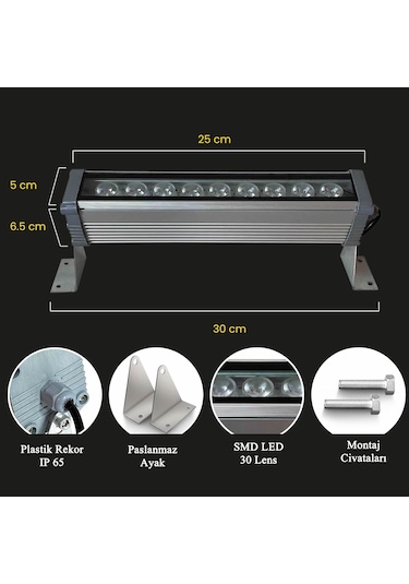 Ledly 30 Cm 9 W Wallwasher Duvar Boyama Kırmızı