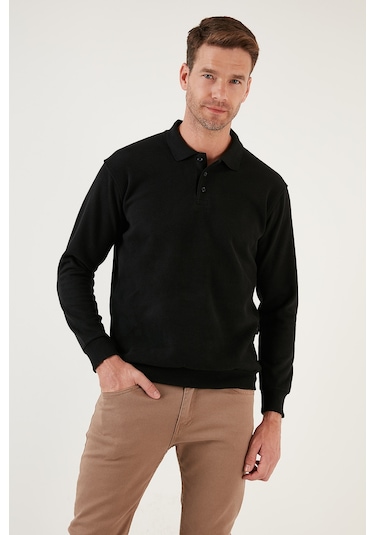 Buratti Pamuklu Regular Fit Düğmeli Polo Yaka Erkek Kazak 456211 Siyah