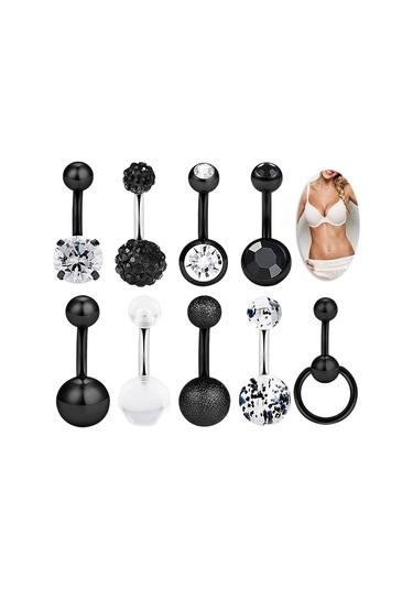 Homyl 9 Adet Göbek Halkası Dangle Elmas Takılar Kadınlar Siyah