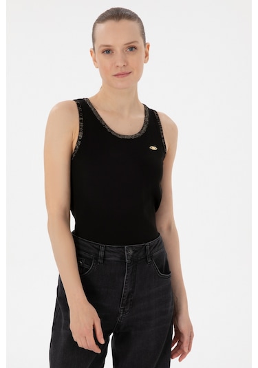 U.S. Polo Assn. Kadın Siyah Bisiklet Yaka Triko Tişört 50306480-VR046