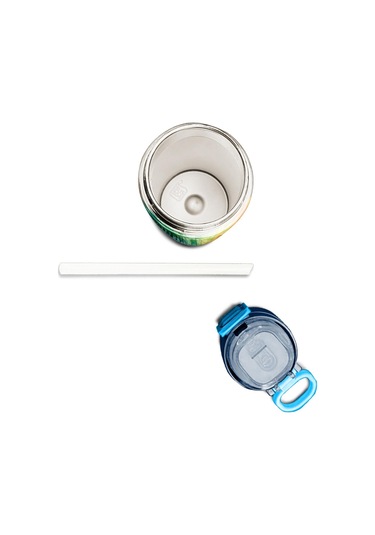 Coral High Kids Lacivert Renkli Çizgili Desenli Pipetli Ve Direkt İçim Çelik Termos 500 Ml 31890 Açık Mavi - Sarı